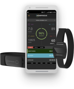 Morpheus heart rate monitor, watch, and app on a mobile phone